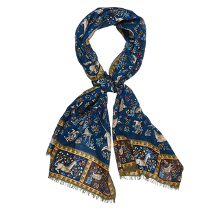 Drake's Navy Unicorn Tile Print Wool-Silk Scarf 1