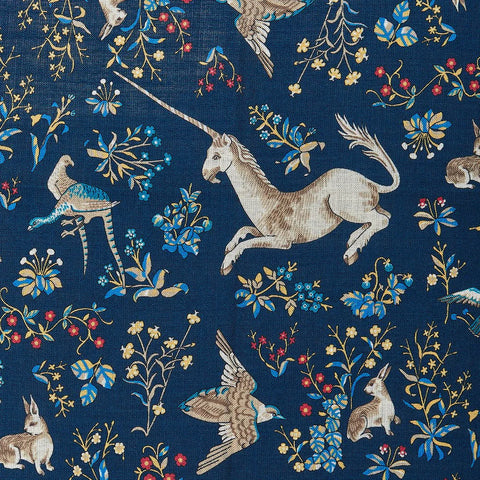 Drake's Navy Unicorn Tile Print Wool-Silk Scarf 2
