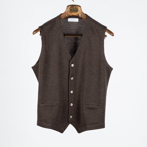 Gran Sasso Brown 5 Button Wool Vest - Wool, Merino, Made In Italy