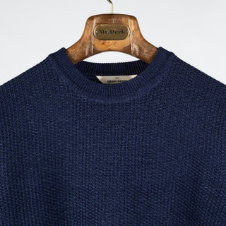 Gran Sasso Vintage Navy Knit Wool Crewneck Sweater - Wool, Italian, Made In Italy - View 7