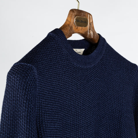 Gran Sasso Vintage Navy Knit Wool Crewneck Sweater - Wool, Italian, Made In Italy - Detail View