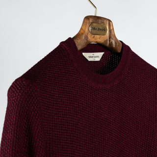 Gran Sasso Vintage Burgundy Knit Wool Crewneck Sweater - Wool, Italian, Made In Italy - Detail View