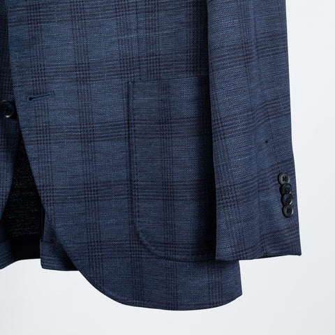Empire Blue Glen Checked Blazer - Wool, Made In Canada - Back View