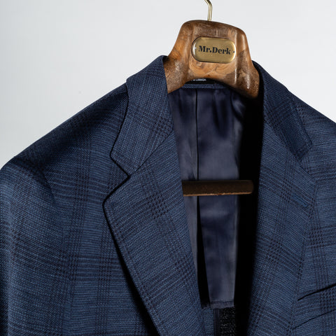 Empire Blue Glen Checked Blazer - Wool, Made In Canada - Detail View