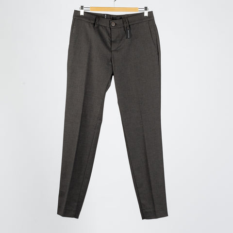 Alberto Textured Charcoal 1440 Lou Trousers - Tan, Polyester, Viscose, Stretch, Slim Fit