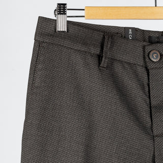 Alberto Textured Charcoal 1440 Lou Trousers - Tan, Polyester, Viscose, Stretch, Slim Fit - Detail View