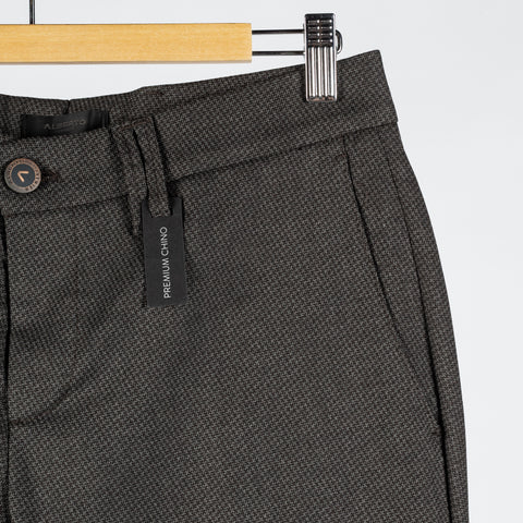 Alberto Textured Charcoal 1440 Lou Trousers - Tan, Polyester, Viscose, Stretch, Slim Fit - Back View