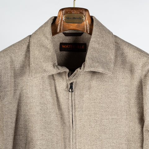 Waterville Tan Herringbone Virgil Car Coat - Wool, Made In Italy - View 8