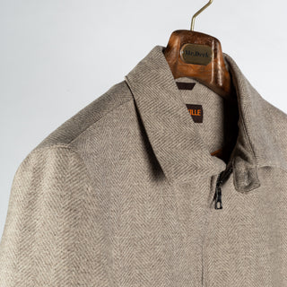 Waterville Tan Herringbone Virgil Car Coat - Wool, Made In Italy - Detail View