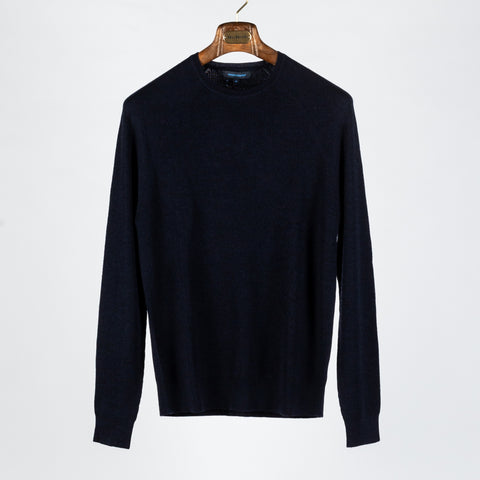 PYA Navy Merino Wool Ribbed Crewneck - Wool, Merino, Modern Fit, Knit