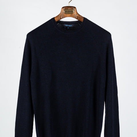 PYA Navy Merino Wool Ribbed Crewneck - Wool, Merino, Modern Fit, Knit - View 6