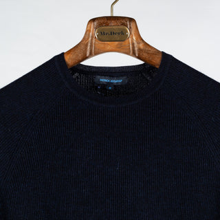 PYA Navy Merino Wool Ribbed Crewneck - Wool, Merino, Modern Fit, Knit - View 7