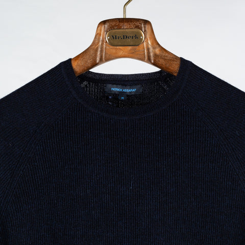 PYA Navy Merino Wool Ribbed Crewneck - Wool, Merino, Modern Fit, Knit - View 7