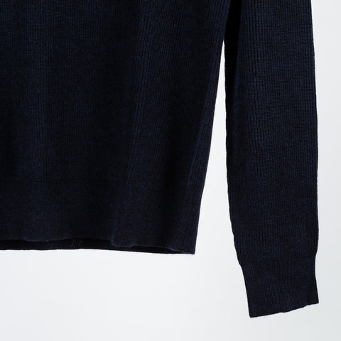 PYA Navy Merino Wool Ribbed Crewneck - Wool, Merino, Modern Fit, Knit - Back View