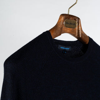 PYA Navy Merino Wool Ribbed Crewneck - Wool, Merino, Modern Fit, Knit - Detail View