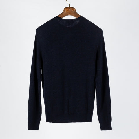 PYA Navy Merino Wool Ribbed Crewneck - Wool, Merino, Modern Fit, Knit - View 5