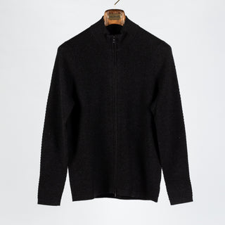 PYA Charcoal Merino Bubble Stitch Full Zip Cardigan - Wool, Merino, Regular Fit, Knit