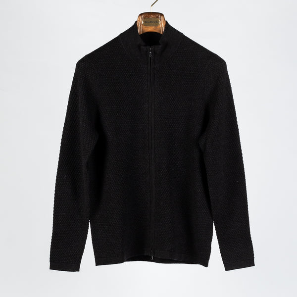 Charcoal Merino Bubble Stitch Full Zip Cardigan