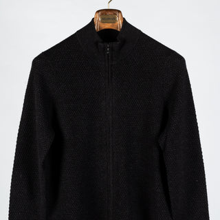 PYA Charcoal Merino Bubble Stitch Full Zip Cardigan - Wool, Merino, Regular Fit, Knit - View 6