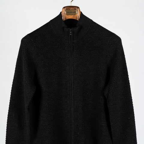 PYA Charcoal Merino Bubble Stitch Full Zip Cardigan - Wool, Merino, Regular Fit, Knit - View 6