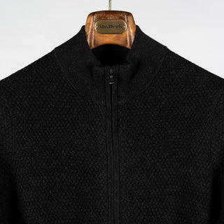 PYA Charcoal Merino Bubble Stitch Full Zip Cardigan - Wool, Merino, Regular Fit, Knit - View 7