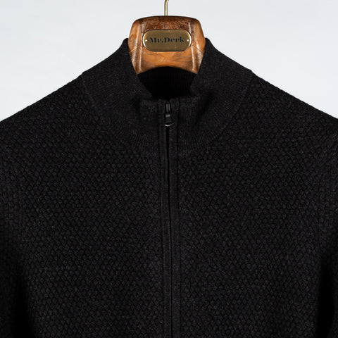 PYA Charcoal Merino Bubble Stitch Full Zip Cardigan - Wool, Merino, Regular Fit, Knit - View 7