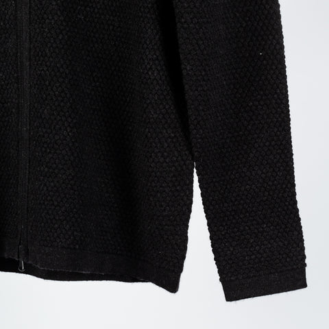 PYA Charcoal Merino Bubble Stitch Full Zip Cardigan - Wool, Merino, Regular Fit, Knit - Back View