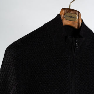 PYA Charcoal Merino Bubble Stitch Full Zip Cardigan - Wool, Merino, Regular Fit, Knit - Detail View