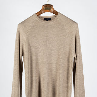 PYA Tan Merino Wool Ribbed Crewneck - Wool, Merino, Modern Fit, Knit - View 6