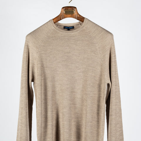 PYA Tan Merino Wool Ribbed Crewneck - Wool, Merino, Modern Fit, Knit - View 6