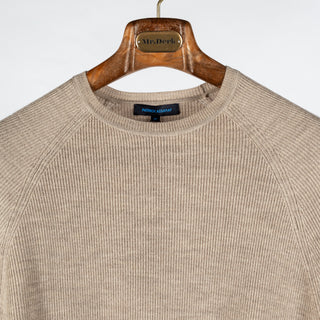 PYA Tan Merino Wool Ribbed Crewneck - Wool, Merino, Modern Fit, Knit - View 7