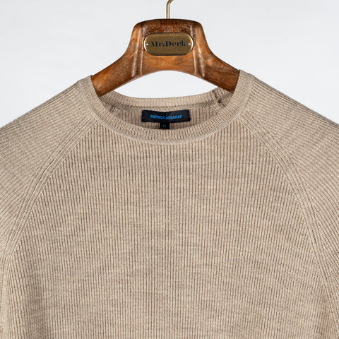 PYA Tan Merino Wool Ribbed Crewneck - Wool, Merino, Modern Fit, Knit - View 7