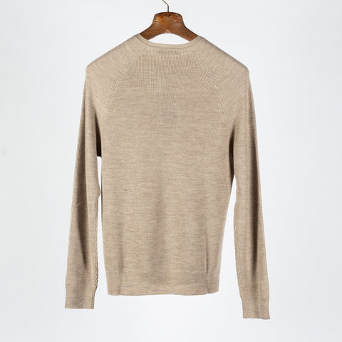 PYA Tan Merino Wool Ribbed Crewneck - Wool, Merino, Modern Fit, Knit - View 5