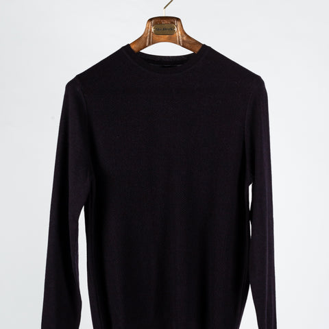 PYA Deep Purple Chainlink Stitch Crewneck Sweater - Wool, Merino, Ribbed - View 6