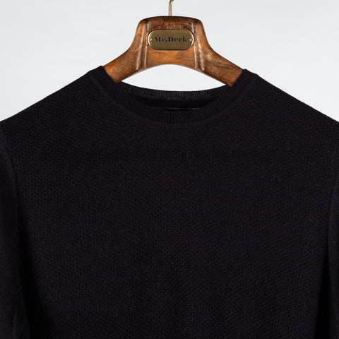 PYA Deep Purple Chainlink Stitch Crewneck Sweater - Wool, Merino, Ribbed - View 7