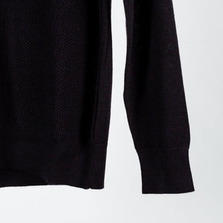 PYA Deep Purple Chainlink Stitch Crewneck Sweater - Wool, Merino, Ribbed - Back View