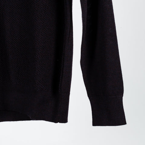 PYA Deep Purple Chainlink Stitch Crewneck Sweater - Wool, Merino, Ribbed - Back View