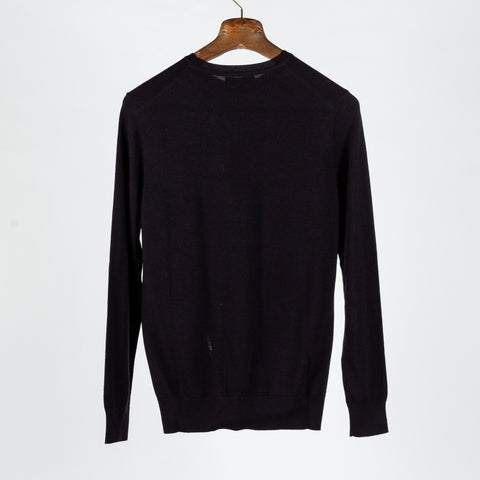 PYA Deep Purple Chainlink Stitch Crewneck Sweater - Wool, Merino, Ribbed - View 5