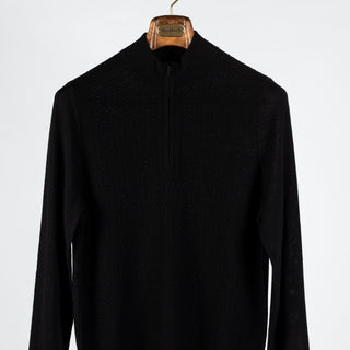 PYA Textured Black Merino Wool Quarter Zip - Wool, Merino, Regular Fit - View 6