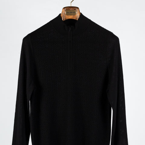 PYA Textured Black Merino Wool Quarter Zip - Wool, Merino, Regular Fit - View 6
