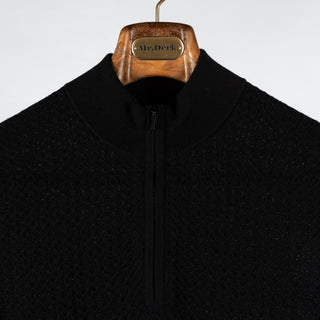 PYA Textured Black Merino Wool Quarter Zip - Wool, Merino, Regular Fit - View 7