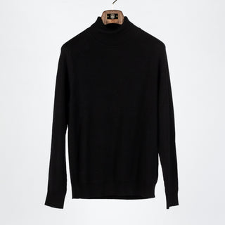 PYA Black Merino Wool Ribbed Turtleneck - Wool, Merino, Regular Fit, Knit