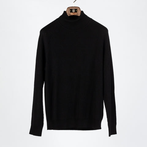 PYA Black Merino Wool Ribbed Turtleneck - Wool, Merino, Regular Fit, Knit