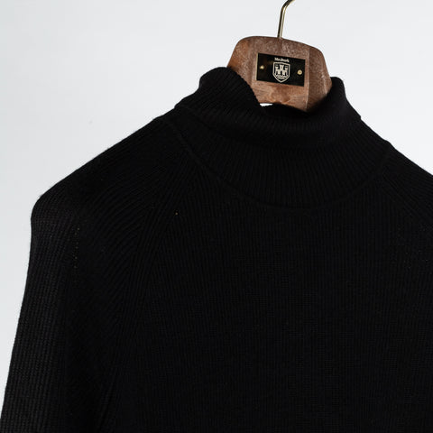 PYA Black Merino Wool Ribbed Turtleneck - Wool, Merino, Regular Fit, Knit - Detail View