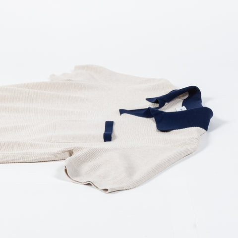 Gran Sasso Off White & Navy Piquet Stitch Skipper Knit Polo 7