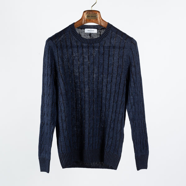 Navy Vanise' Cabled Crew Neck Sweater