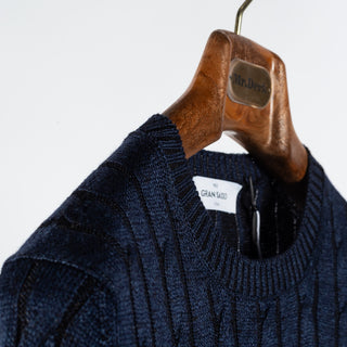 Gran Sasso Navy Vanise' Cabled Crew Neck Sweater 2