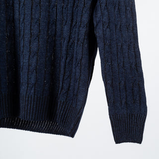 Gran Sasso Navy Vanise' Cabled Crew Neck Sweater 4