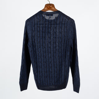 Gran Sasso Navy Vanise' Cabled Crew Neck Sweater 5