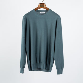 Gran Sasso Steel Blue Knit Stitch Crew Neck Sweater 1